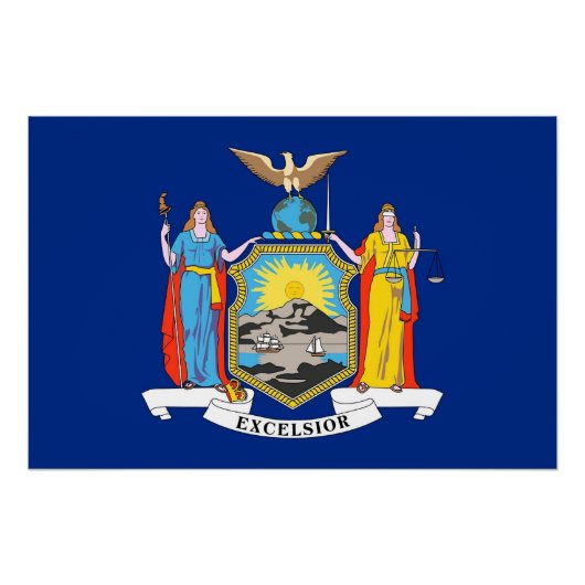 Patriottische muur poster met vlag van New York (Voorkant)