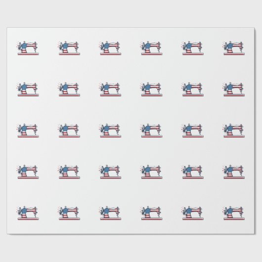 Patriottische Naaimachine Vintage Gravure Vector_ Cadeaupapier (Vlak)
