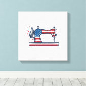 Patriottische Naaimachine Vintage Gravure Vector_ Canvas Afdruk (Insitu (Houten vloer))
