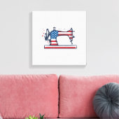 Patriottische Naaimachine Vintage Gravure Vector_ Canvas Afdruk (Insitu (Woonkamer))