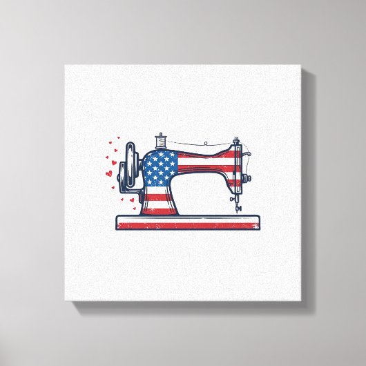Patriottische Naaimachine Vintage Gravure Vector_ Canvas Afdruk (Voorkant)