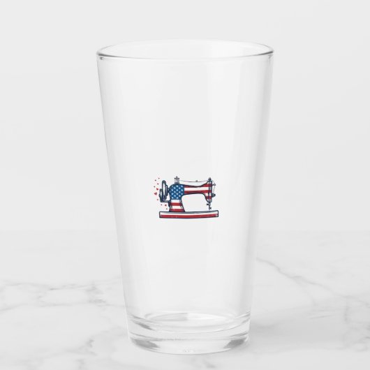 Patriottische Naaimachine Vintage Gravure Vector_ Glas (Voorkant)