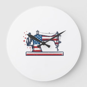 Patriottische Naaimachine Vintage Gravure Vector_ Grote Klok