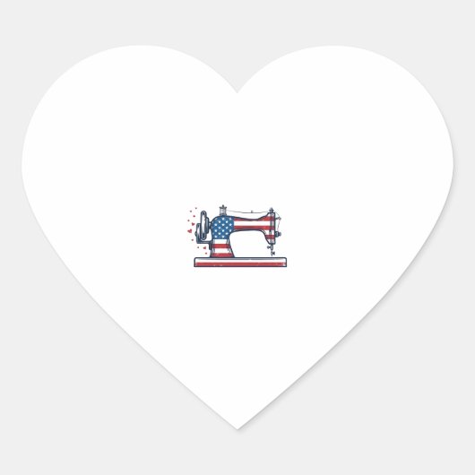 Patriottische Naaimachine Vintage Gravure Vector_ Hart Sticker (Voorkant)