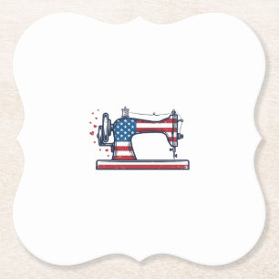 Patriottische Naaimachine Vintage Gravure Vector_ Kartonnen Onderzetters