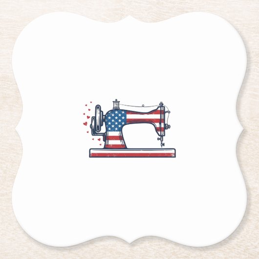 Patriottische Naaimachine Vintage Gravure Vector_ Kartonnen Onderzetters (Voorkant)