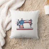Patriottische Naaimachine Vintage Gravure Vector_ Kussen (Deken)