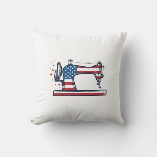 Patriottische Naaimachine Vintage Gravure Vector_ Kussen (Voorkant)