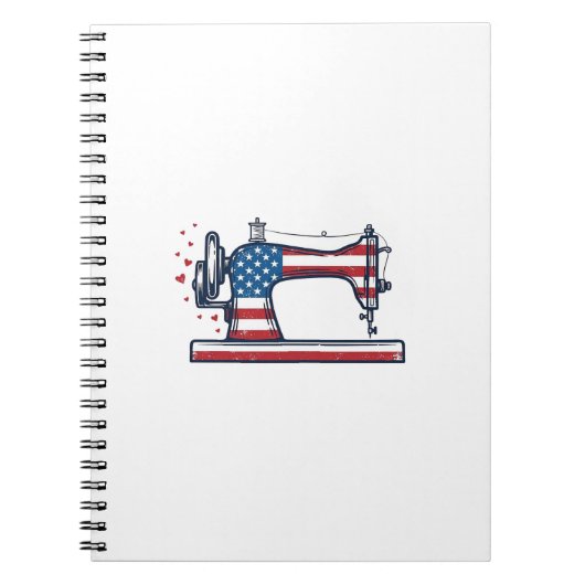 Patriottische Naaimachine Vintage Gravure Vector_ Notitieboek (Voorkant)