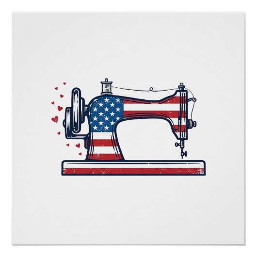 Patriottische Naaimachine Vintage Gravure Vector_ Perfect Poster (Voorkant)