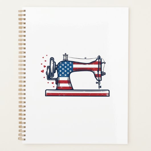 Patriottische Naaimachine Vintage Gravure Vector_ Planner (Voorkant)