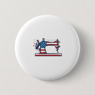 Patriottische Naaimachine Vintage Gravure Vector_ Ronde Button 5,7 Cm