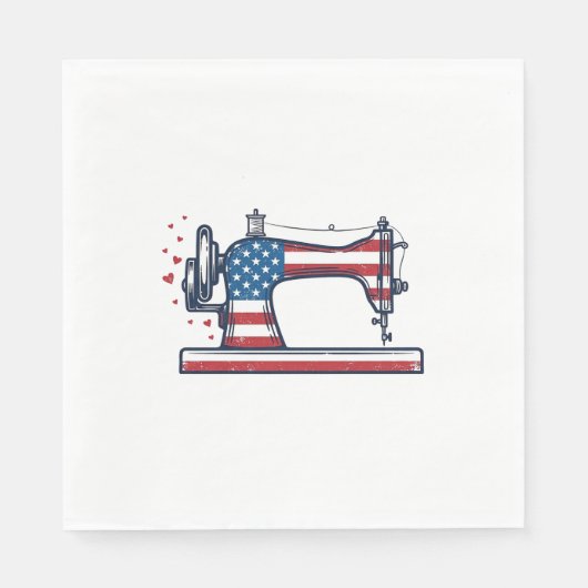 Patriottische Naaimachine Vintage Gravure Vector_ Servet (Voorkant)