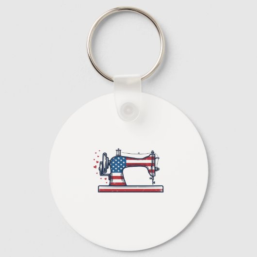 Patriottische Naaimachine Vintage Gravure Vector_ Sleutelhanger (Voorkant)