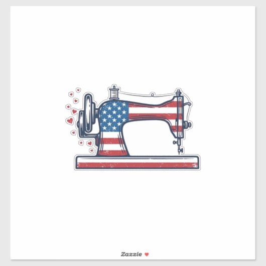 Patriottische Naaimachine Vintage Gravure Vector_ Sticker (Vel)