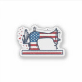 Patriottische Naaimachine Vintage Gravure Vector_ Sticker (Voorkant)