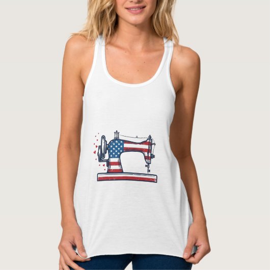 Patriottische Naaimachine Vintage Gravure Vector_ Tanktop (Voorkant)