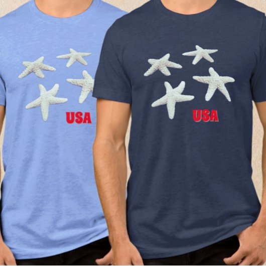 Patriottische nautische zeester blauw Tri-Blend shirt