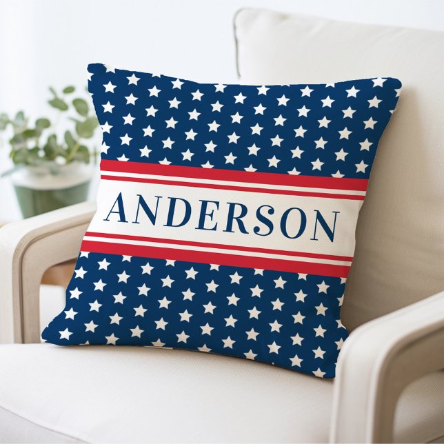 Patriottische Navy Star Stripe Familie Monogram Kussen (Creator heeft geüpload)