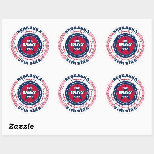 Patriottische Nebraska Circle Design Sticker (Vel)