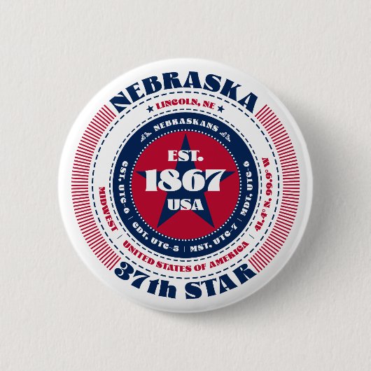 Patriottische Nebraska Circle met State Details Ronde Button 5,7 Cm (Voorkant)