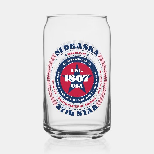 Patriottische Nebraska Typografie Drinkware Set Blikvorm Glas (Voorkant)