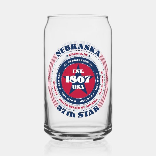 Patriottische Nebraska Typografie Drinkware Set Blikvorm Glas (Achterkant)