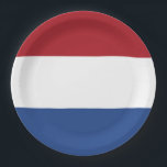 Patriottische Nederlandse vlag Papieren Bordje<br><div class="desc">Patriottische Nederlandse vlag De nationale vlag van de Nederlandse kleuren wordt officieel omschreven als helder vermilion, zilver en kobalt blauw. De eerste leider van de Nederlandse republiek was William I van het Sinaasappel, die zich aansloot bij de Nederlandse nationalisten en de strijd aanvoerde voor de onafhankelijkheid van Spanje. Gedeeltelijk uit...</div>