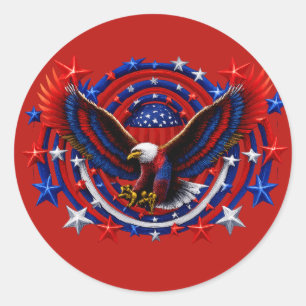 Patriottische Neon Adelaar Uitbarsting – Rood Wit Ronde Sticker