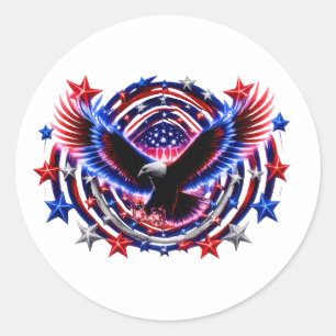 Patriottische Neon Adelaar Uitbarsting – Rood Wit  Ronde Sticker