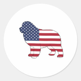 Patriottische Newf-hond VS-vlagontwerp 4 juli Ronde Sticker