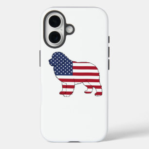 Patriottische Newfie Dog USA Vlag Ontwerp 4th of J iPhone 16 Hoesje