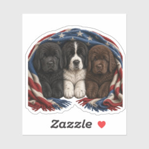 Patriottische Newfie-puppy's – Aanpasbaar Sticker