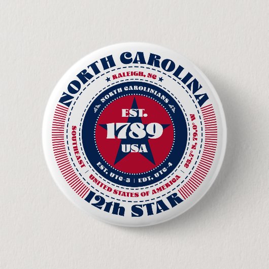 Patriottische North Carolina Circle met State Deta Ronde Button 5,7 Cm (Voorkant)