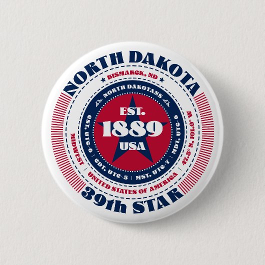 Patriottische North Dakota Circle met State Detail Ronde Button 5,7 Cm (Voorkant)