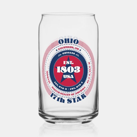 Patriottische Ohio Typografie Drinkware Set Blikvorm Glas (Voorkant)