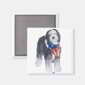 Patriottische Old English Sheepdog Magneet (Voorkant / Achterkant)