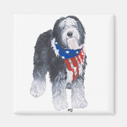 Patriottische Old English Sheepdog Magneet (Voorkant)