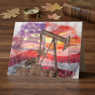 Patriottische oliepomp bij zonsondergang Pastel Te Bedankkaart