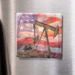 Patriottische oliepomp bij zonsondergang Pastel Te Magneet