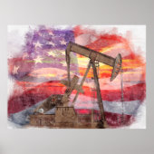 Patriottische oliepomp bij zonsondergang Pastel Te Poster (Voorkant)