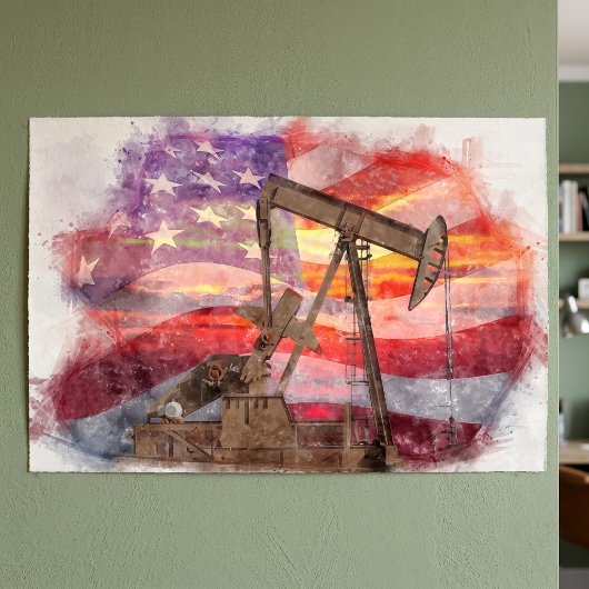 Patriottische oliepomp bij zonsondergang Pastel Te Poster