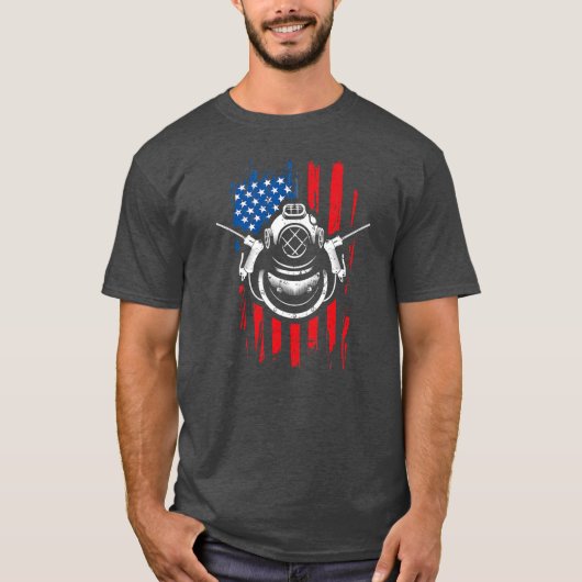 Patriottische onderwaterlassen Amerikaanse vlag 4e T-shirt (Voorkant)