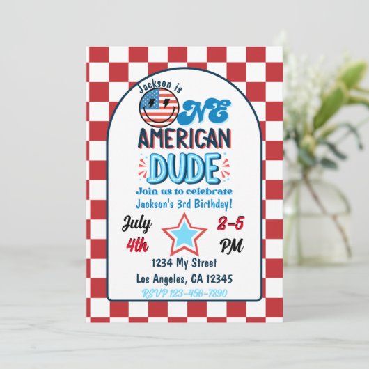 Patriottische One American Dude Verjaardag Uitnodi Kaart (Staand voorkant)