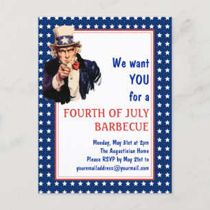 Patriottische Oom Sam 4TH VAN JULI BBQ BARBECUE Briefkaart