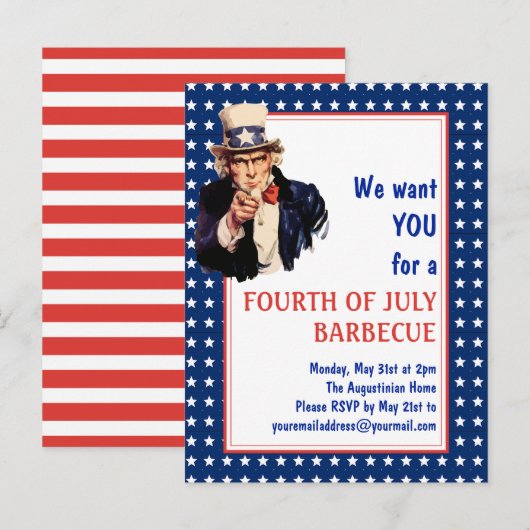 Patriottische Oom Sam 4TH VAN JULI BBQ BARBECUE Briefkaart (Voorkant / Achterkant)