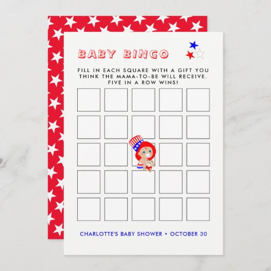 Patriottische oom Sam American Baby shower Bingo Kaart (Voorkant / Achterkant)