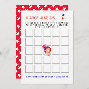 Patriottische oom Sam American Baby shower Bingo Kaart