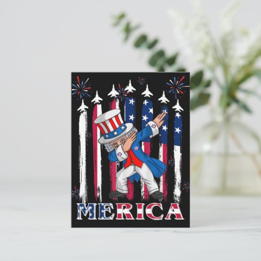 Patriottische oom Sam Dabbing, 4 juli Briefkaart (Staand voorkant)