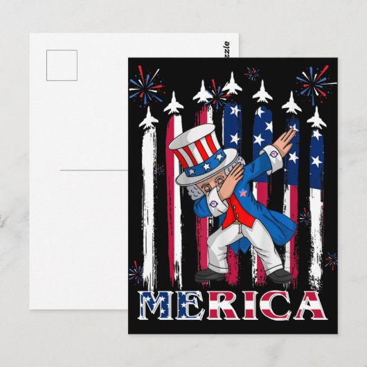 Patriottische oom Sam Dabbing, 4 juli Briefkaart (Voorkant / Achterkant)